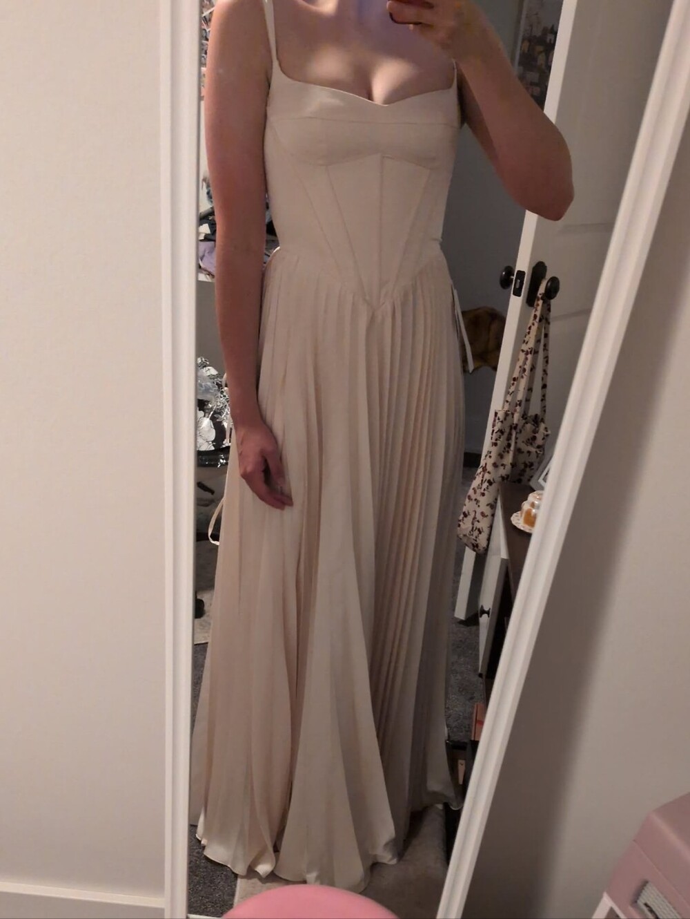 Azazie Ivory Pleated Maxi Dress with Corset Bodice - Picture 3 of 3